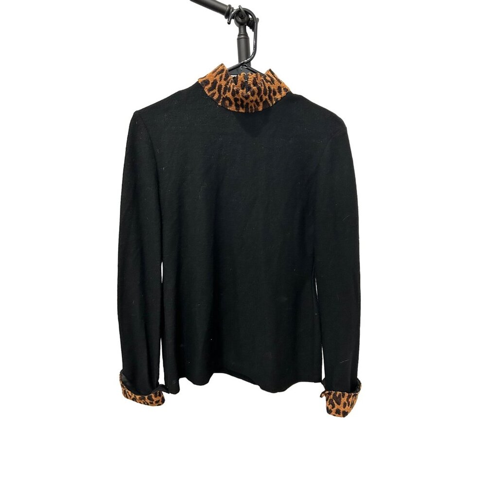 Vintage Mevisto Black Sweater Leopard Print Collar Cuffs Size 8
